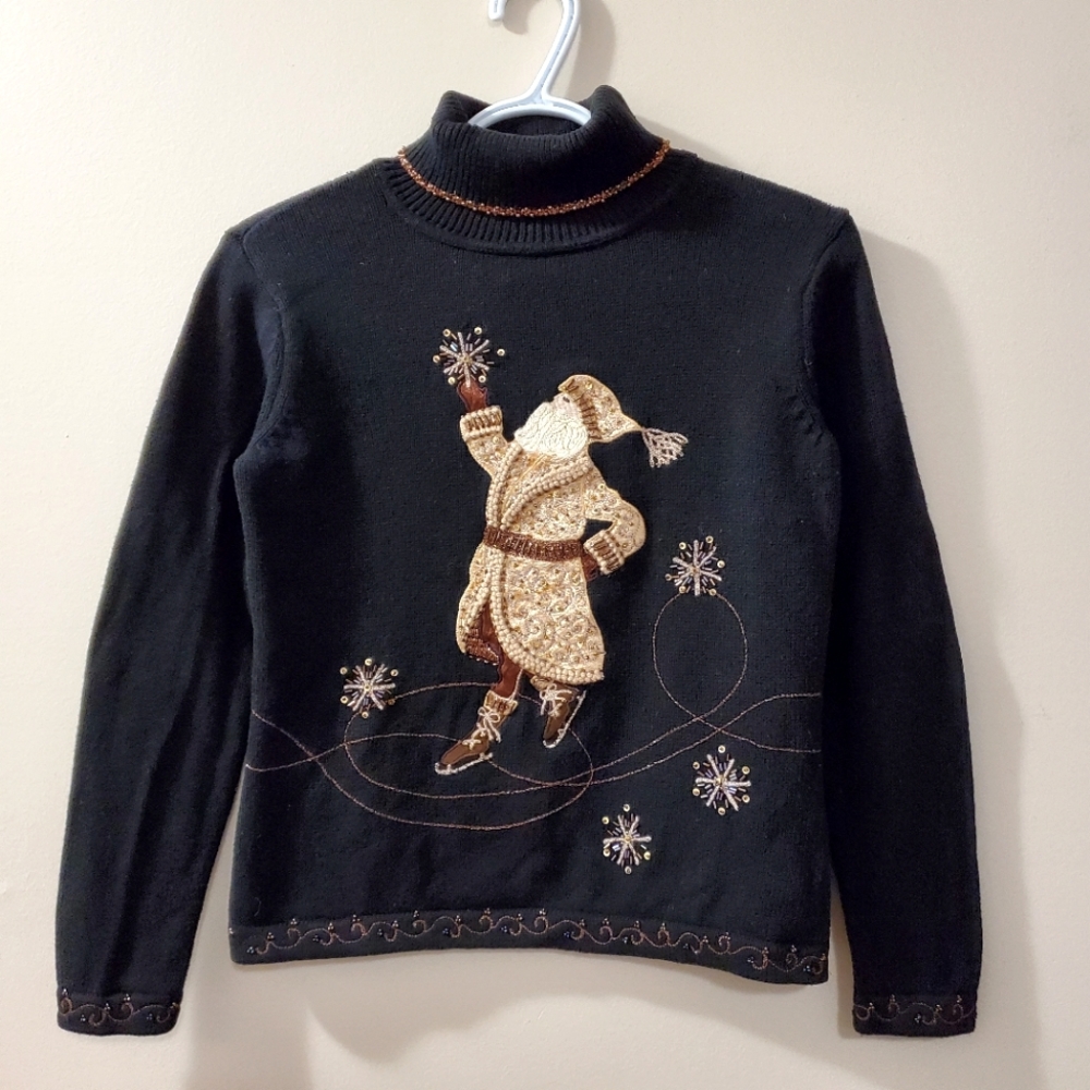 Talbots - Skating Santa - Christmas Sweater - Petite S